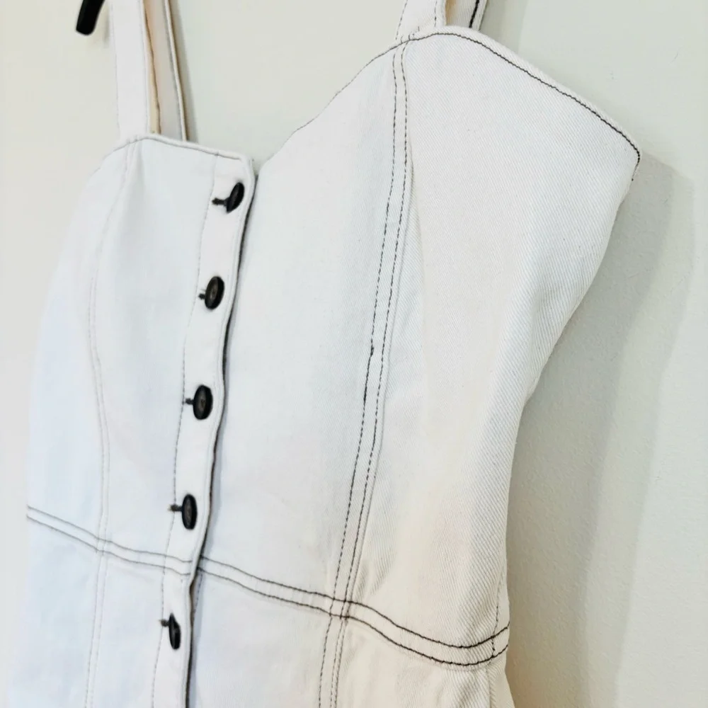 Zara Bodycon Overall Sleeveless corset Black Button Front Off White Denim Dress - Picture 6 of 16